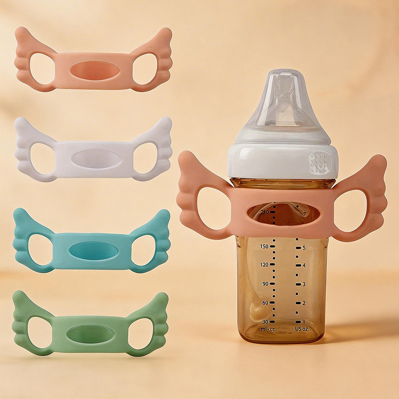 Baby Food Bottle - 2pcs (Random-Color) Silicone Handle Sleeve, Angel