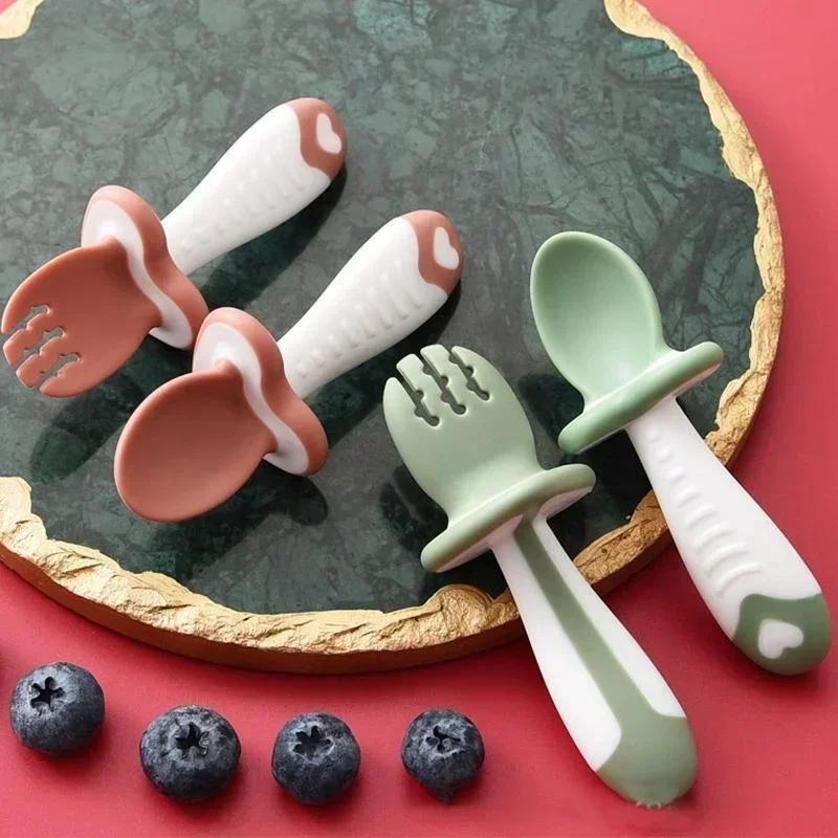 Baby Food Utensil - Baby Spoon Fork Silicone Children's Tableware