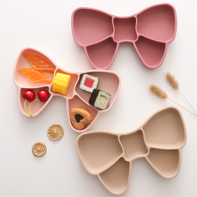 Baby Food Utensil - Baby Silicone Dining Plate Bowknot BPA